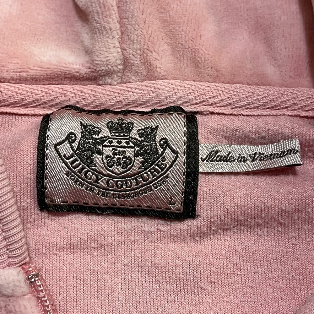Juicy Couture Track Jacket Hooded Zip Up Size Large Pink Vintage Y2K 2000s - Picture 6 of 9